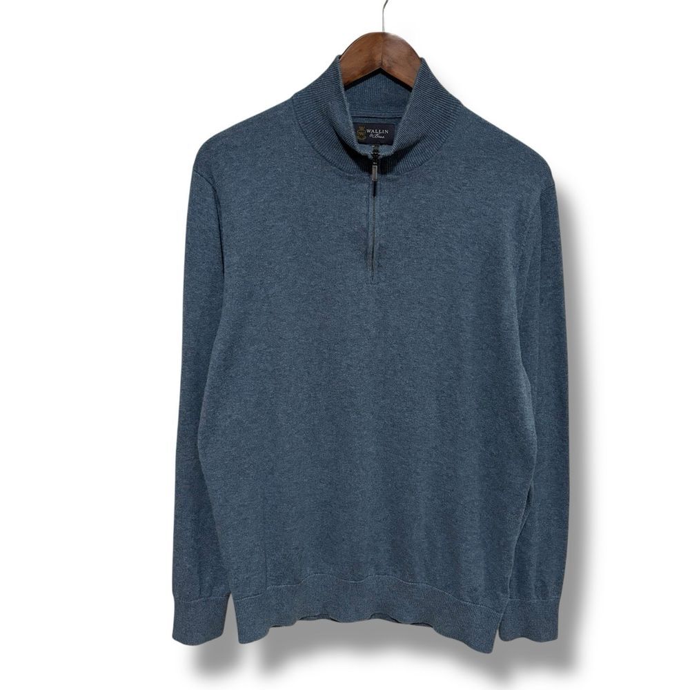 WALLIN &‎ BROS Men's 1/4 Zip Pullover Sweater Blue Size Medium 21 x 28